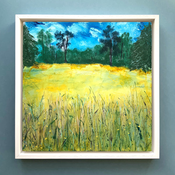 Buttercup Fields Landscape Painting on Cradled Wood Panel