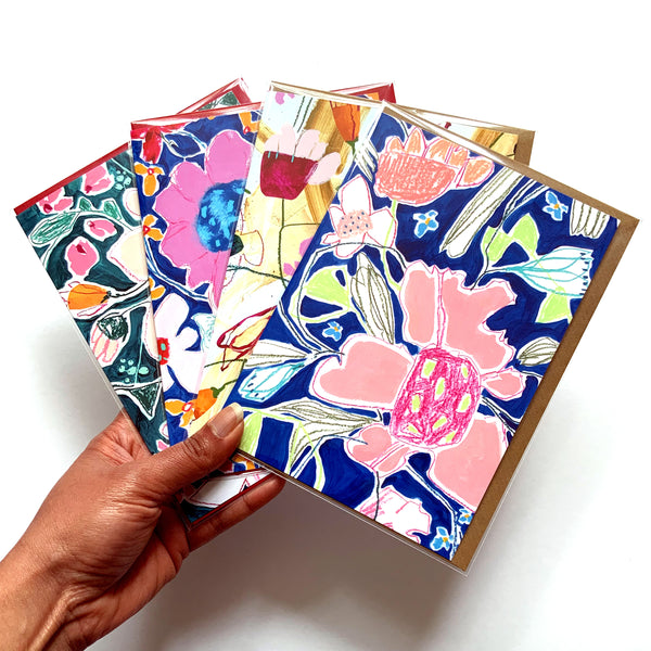 Floral Greetings Cards, Set of 4, Rectangular, 5 x 7 inches