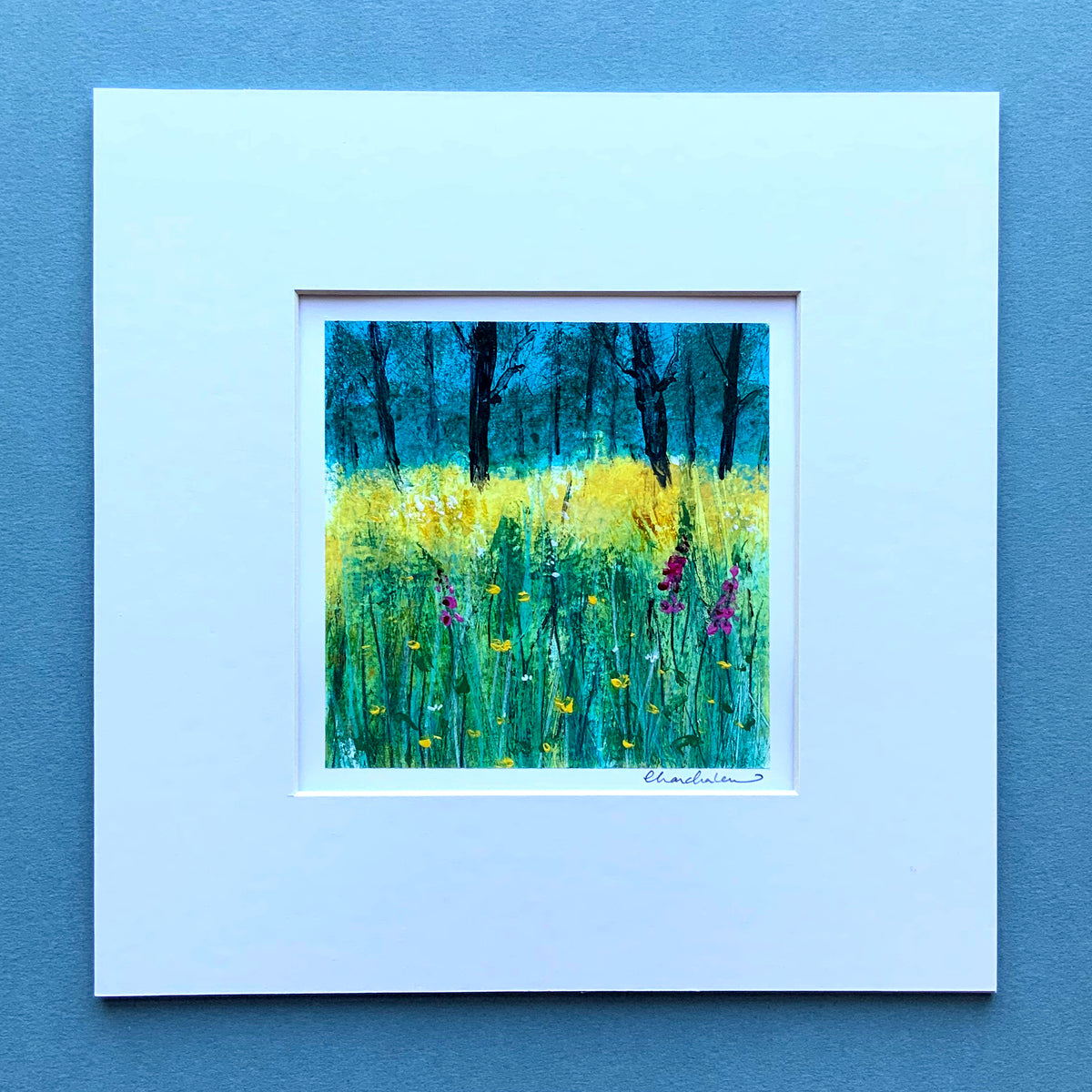 Semi Abstracted Landscape Painting 1, 8 inch square in mount