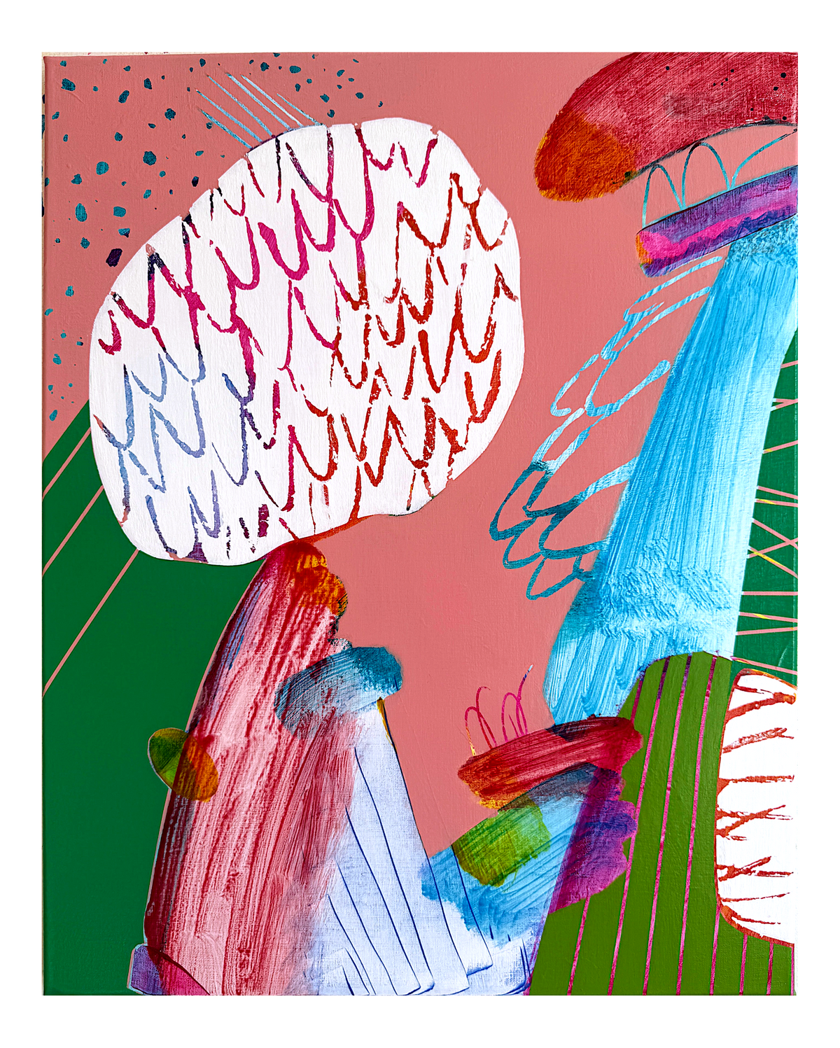 A Song for Spring, Pink and Green Abstract Painting on Canvas