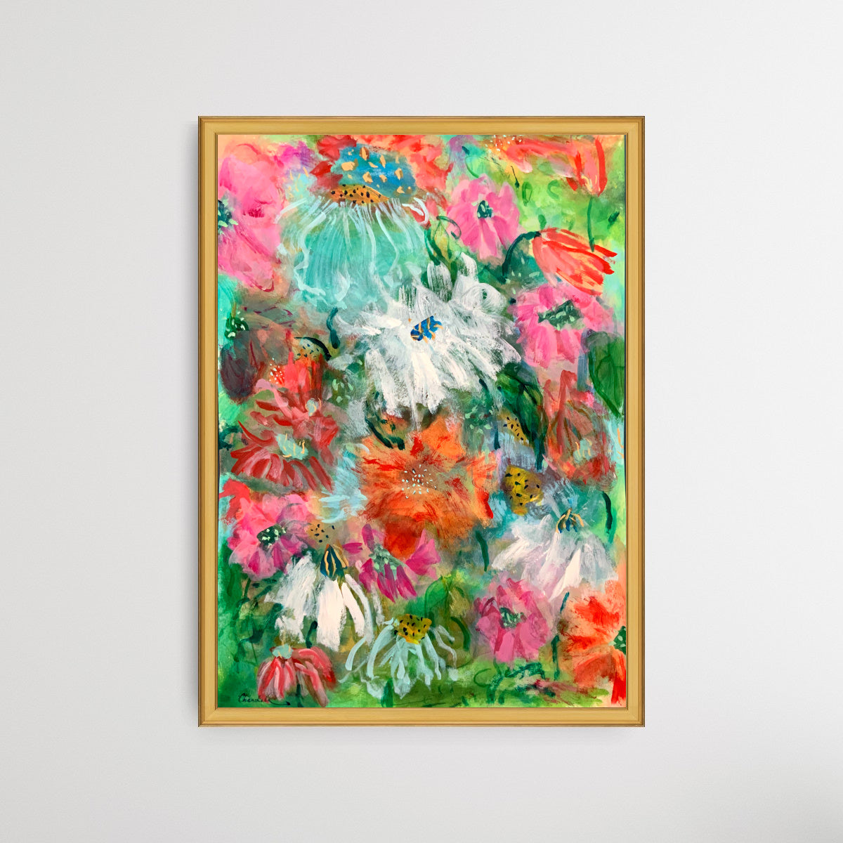 Loose Whimsical Semi Abstract Floral Painting on Paper, A2