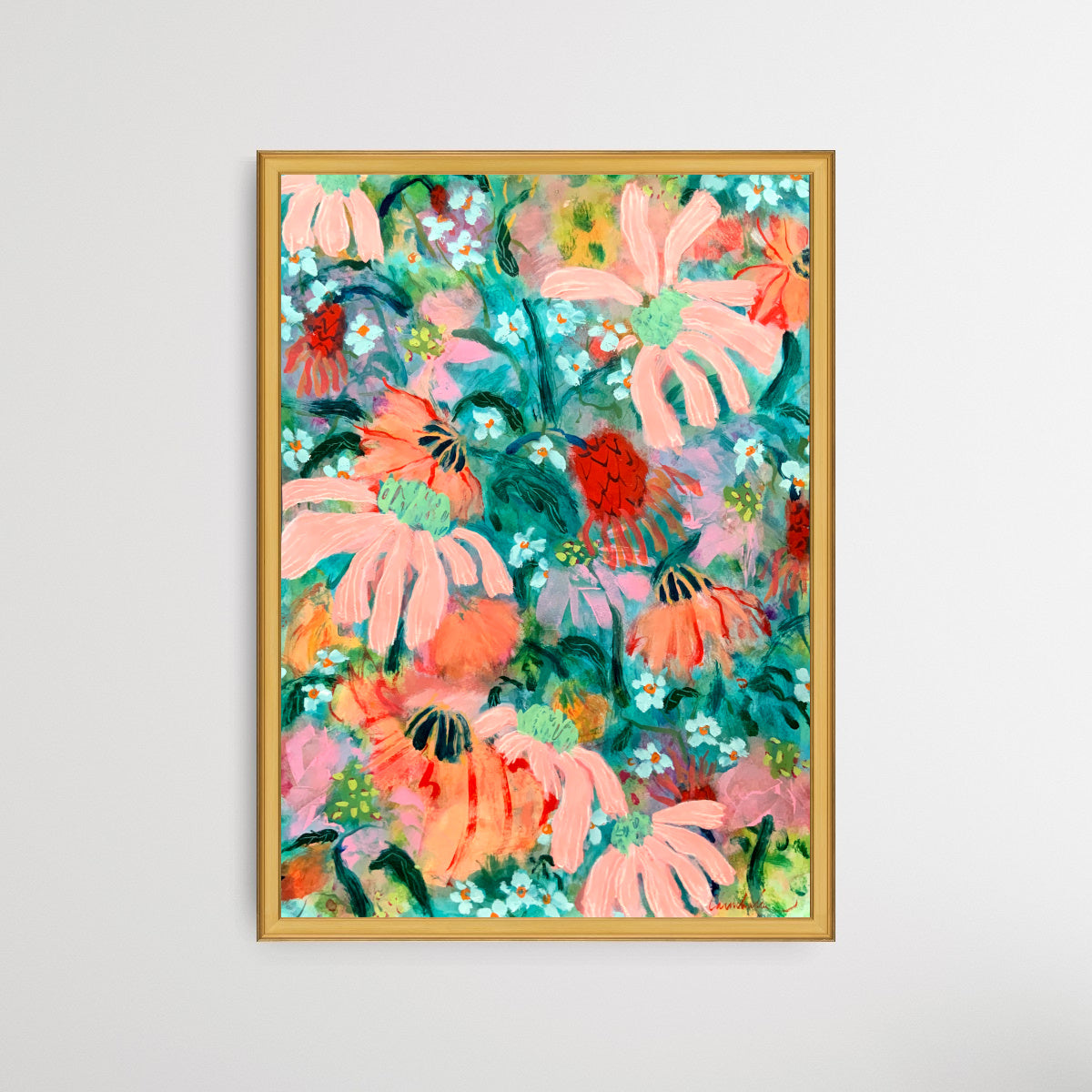Playful Loose Semi Abstract Floral Painting on Paper, A2