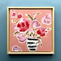 Dusky Pink Floral Painting on Wood Panel, Punch and Bloom II