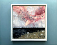 Semi Abstract Seascape Painting, Dusky Pink & Grey Twilight Sky