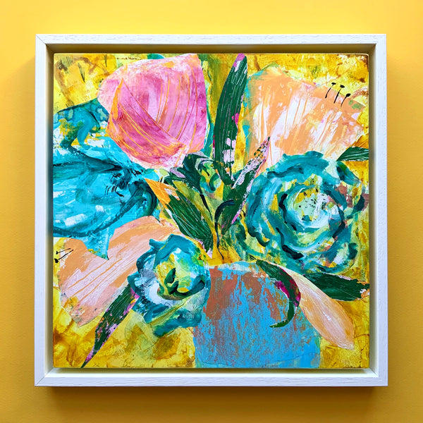 Semi Abstracted Colourful Mixed Media Floral Painting