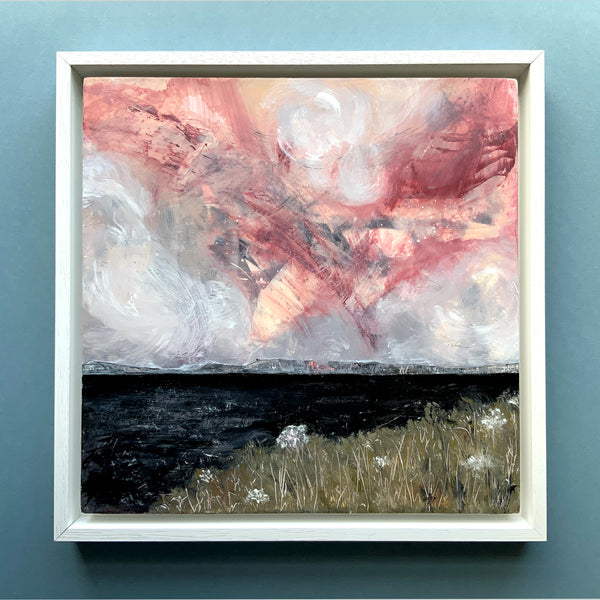 Semi Abstract Seascape Painting, Dusky Pink & Grey Twilight Sky