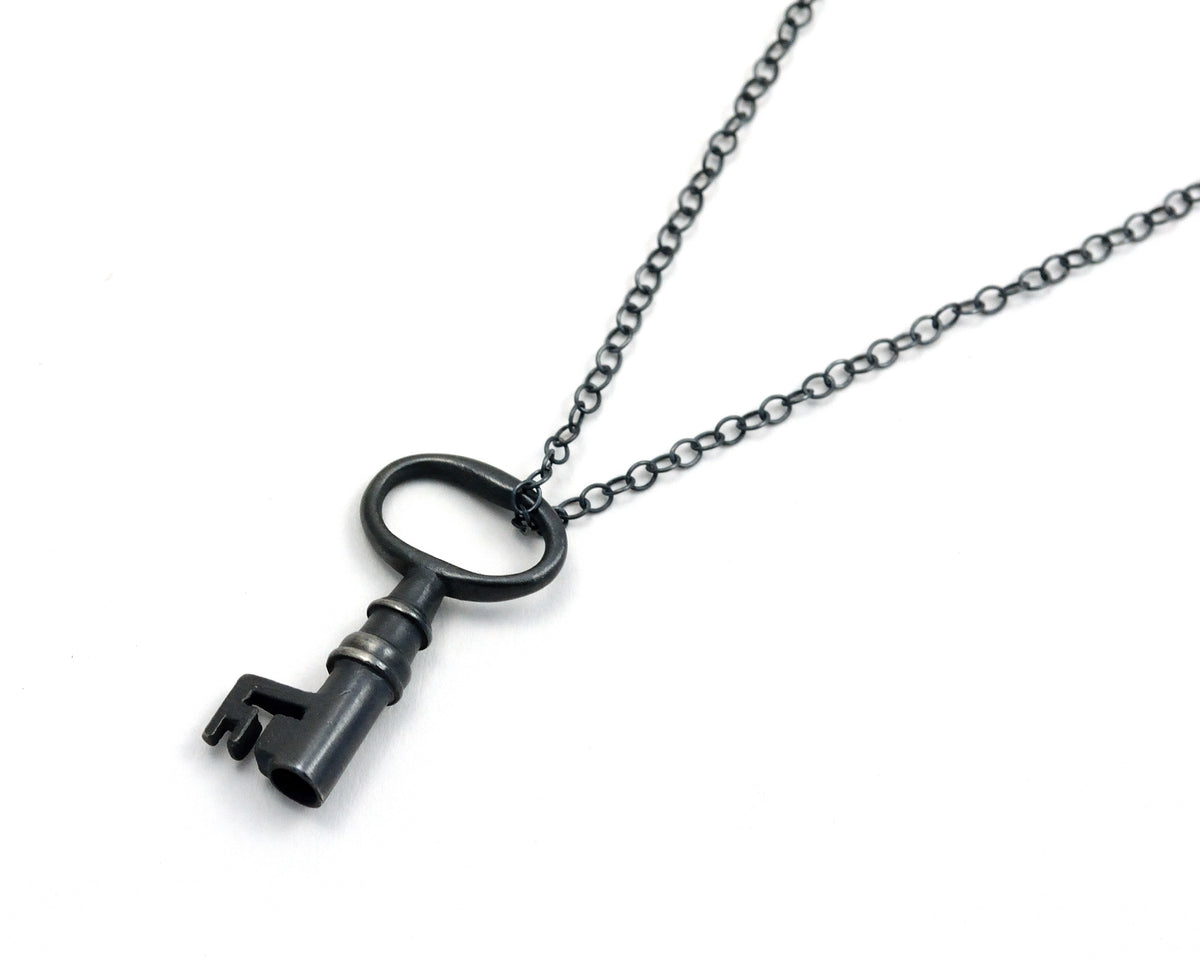 Antique Key Pendant in Silver, Victorian Key