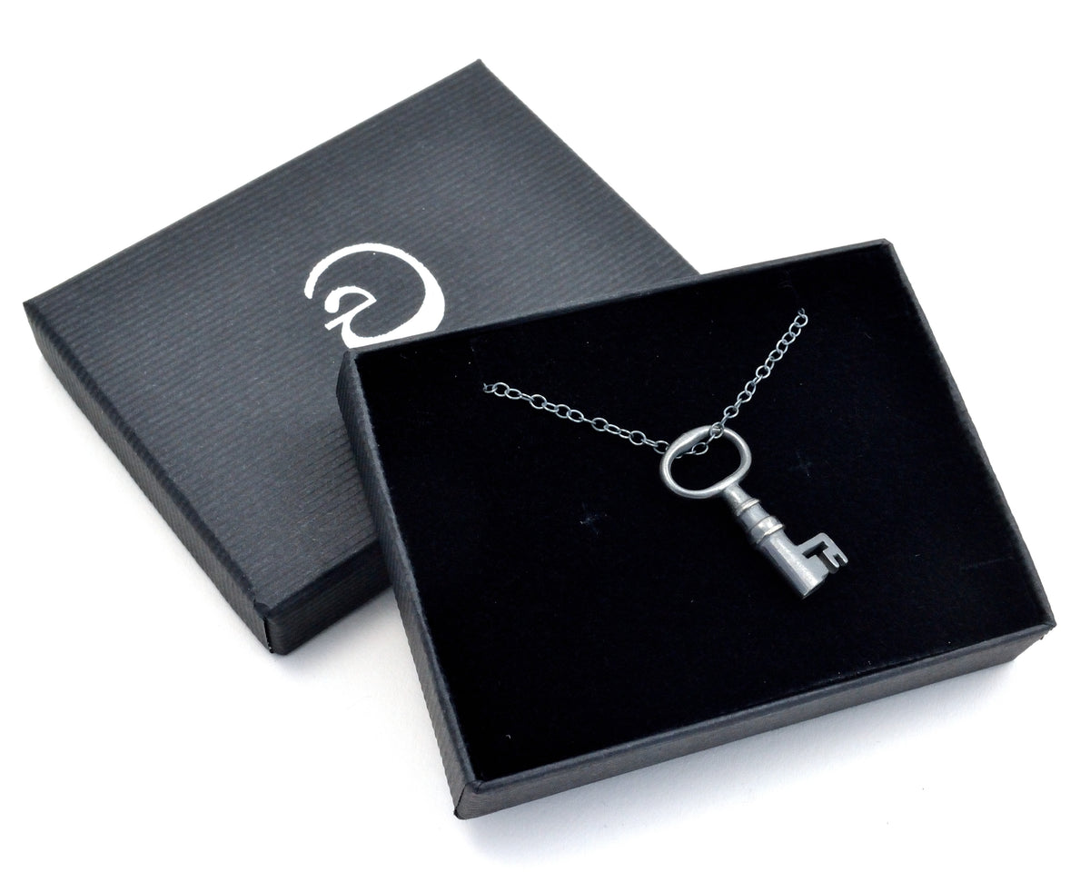Antique Key Pendant in Silver, Victorian Key