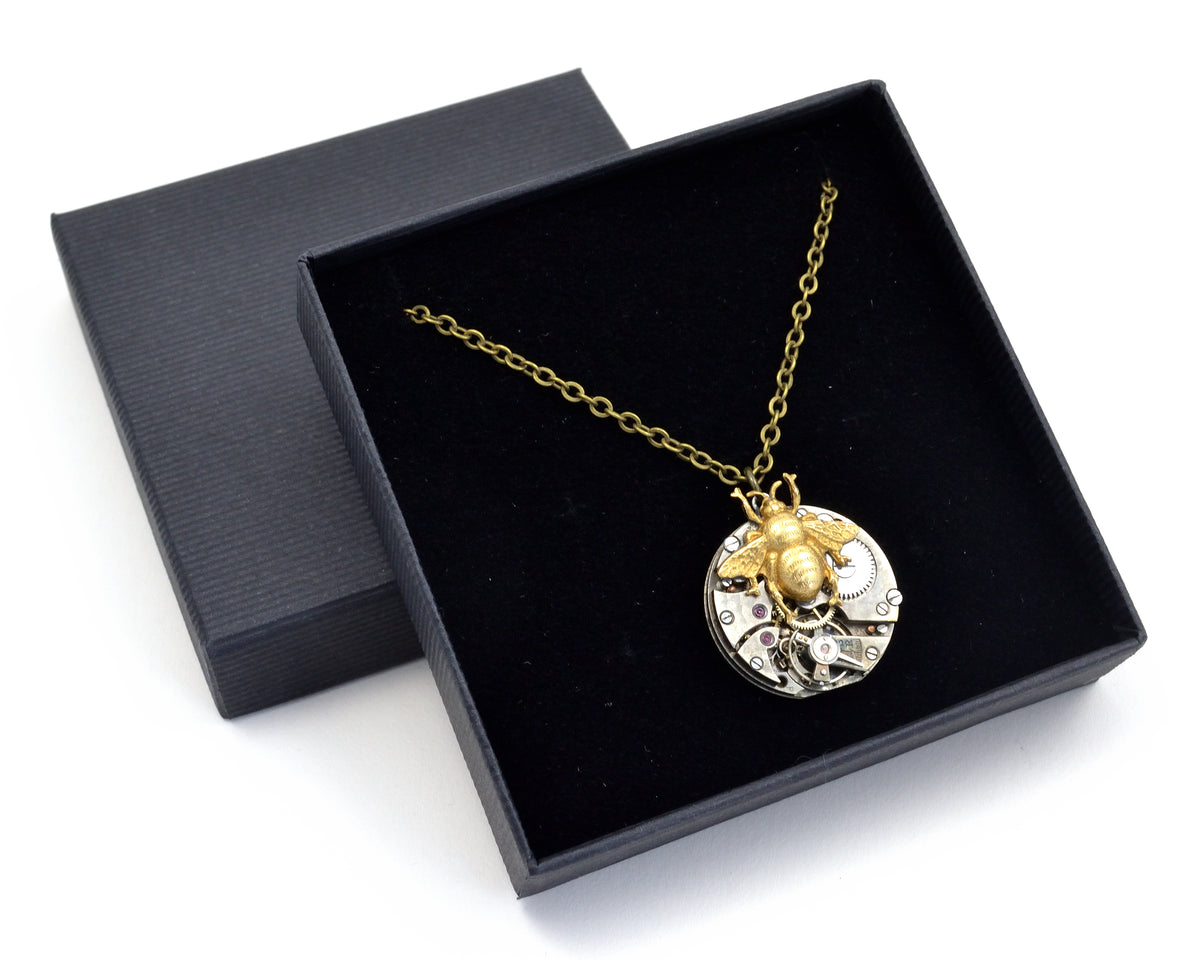 Steampunk Bee Necklace, Bee on Time!