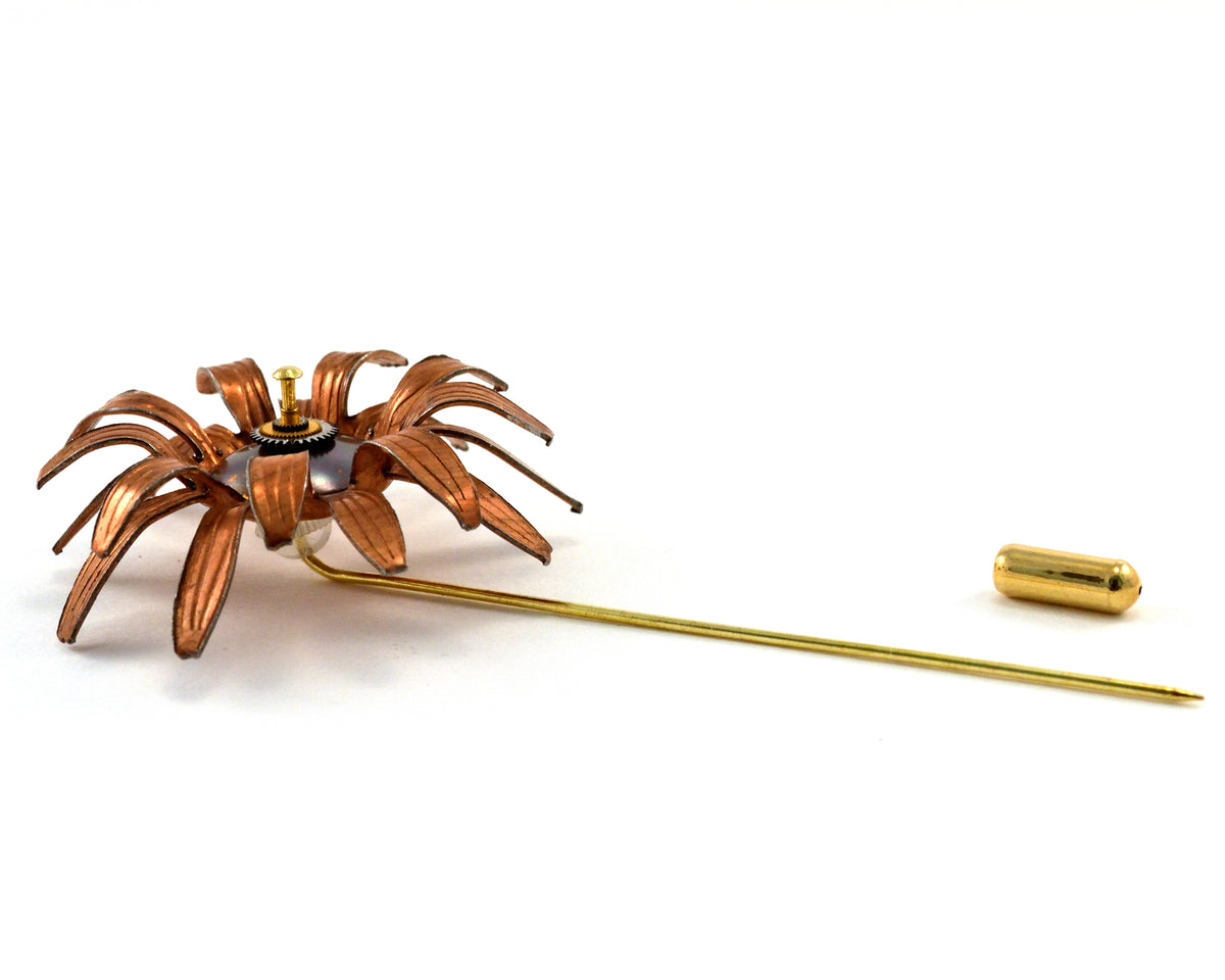 Copper Flower Lapel Pin, Mens, Unisex