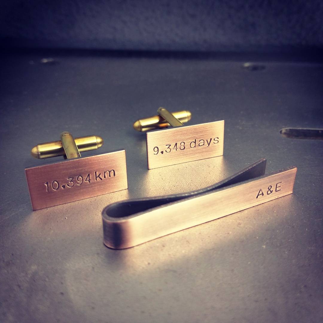 Personalised Mens Gift Set, Rustic Copper Cuff Links and Tie Clip