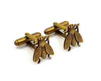 Insect Cuff Links, Antique Gold Fly Cuff Links