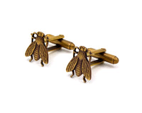 Insect Cuff Links, Antique Gold Fly Cuff Links
