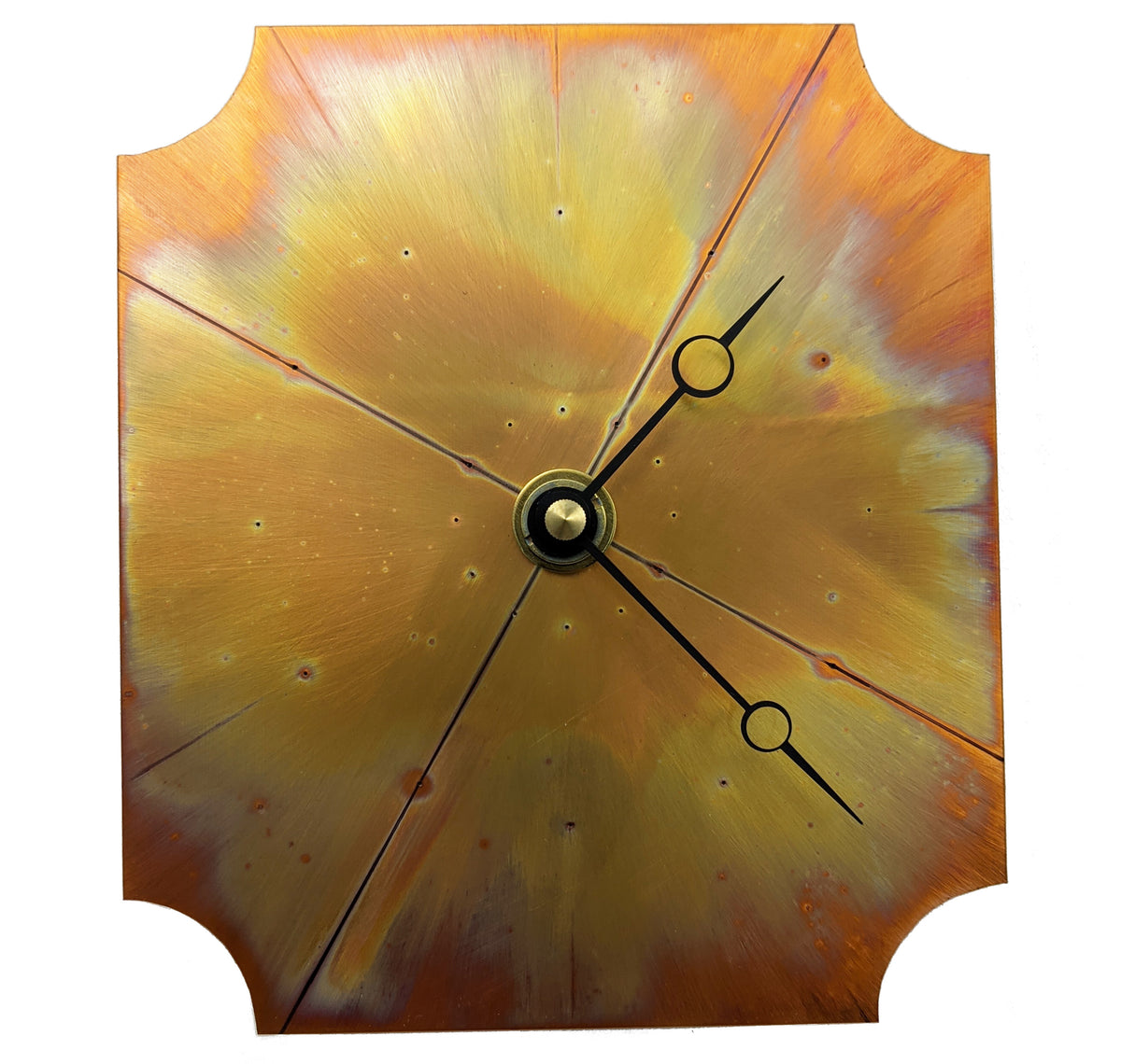 Handmade Wall Clock, Gold and Orange Copper Wall Decor