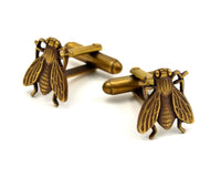 Insect Cuff Links, Antique Gold Fly Cuff Links