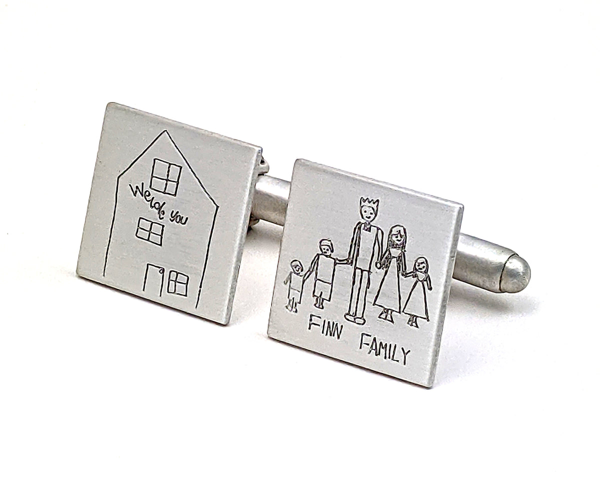 Kids' Drawing Cuff Links, Child's Artwork, Fathers Day Gift