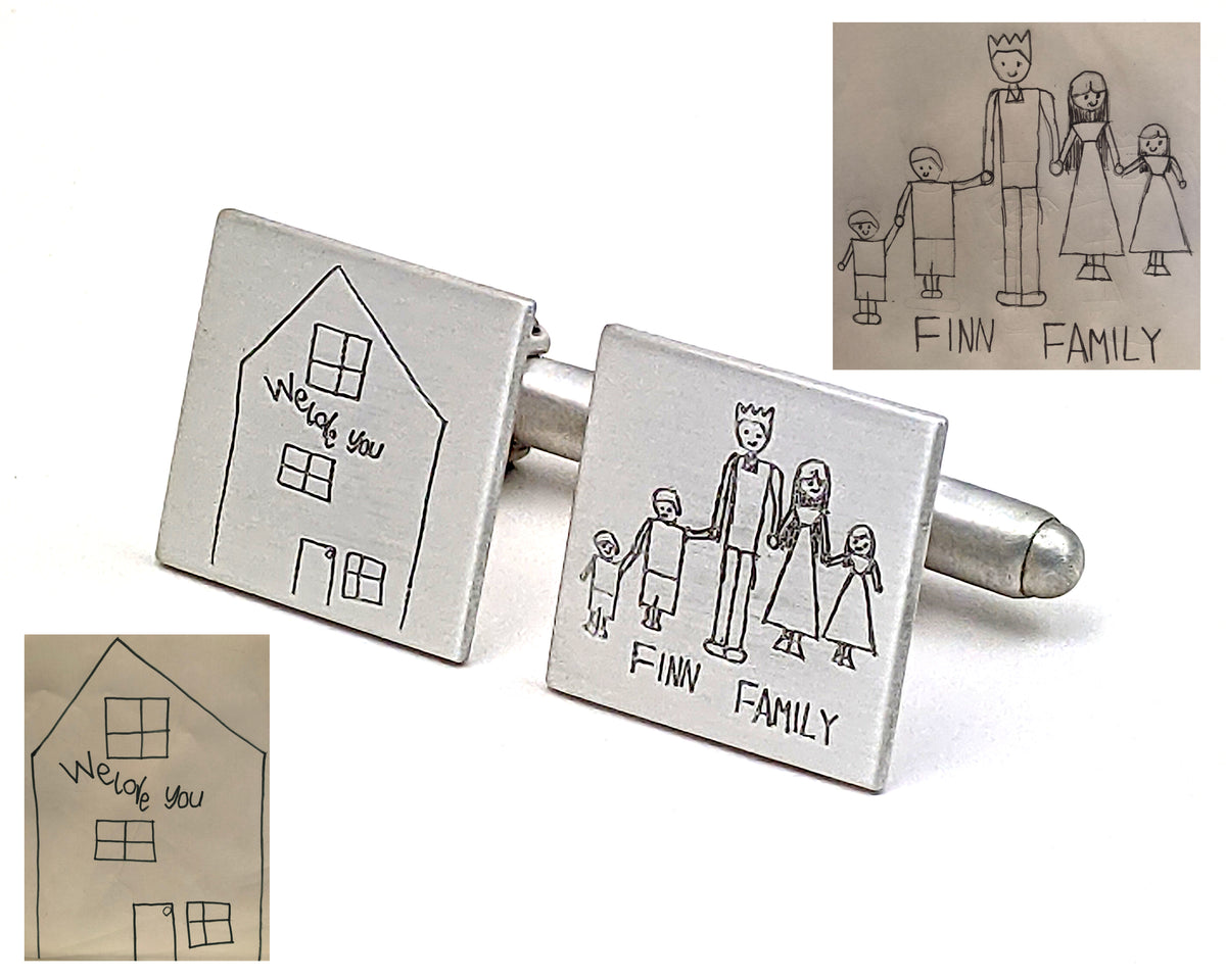 Kids' Drawing Cuff Links, Child's Artwork, Fathers Day Gift