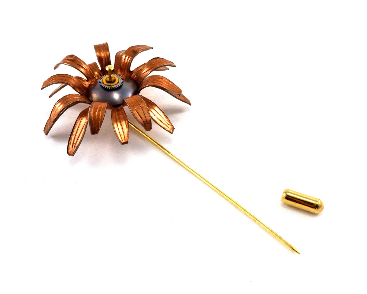 Copper Flower Lapel Pin, Mens, Unisex
