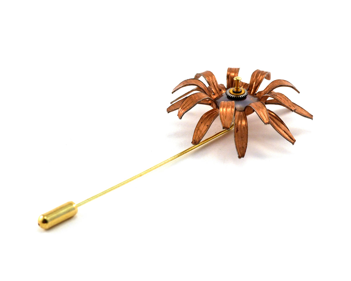 Copper Flower Lapel Pin, Mens, Unisex