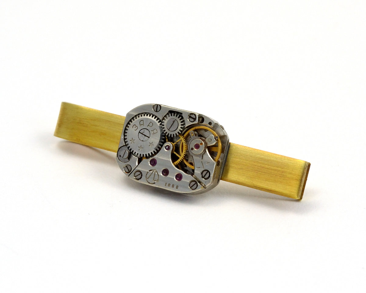 Personalised Steampunk Tie Bar, Watch Movement