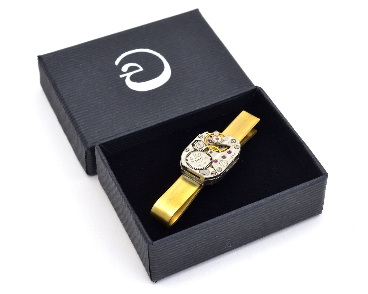 Personalised Steampunk Tie Bar, Watch Movement