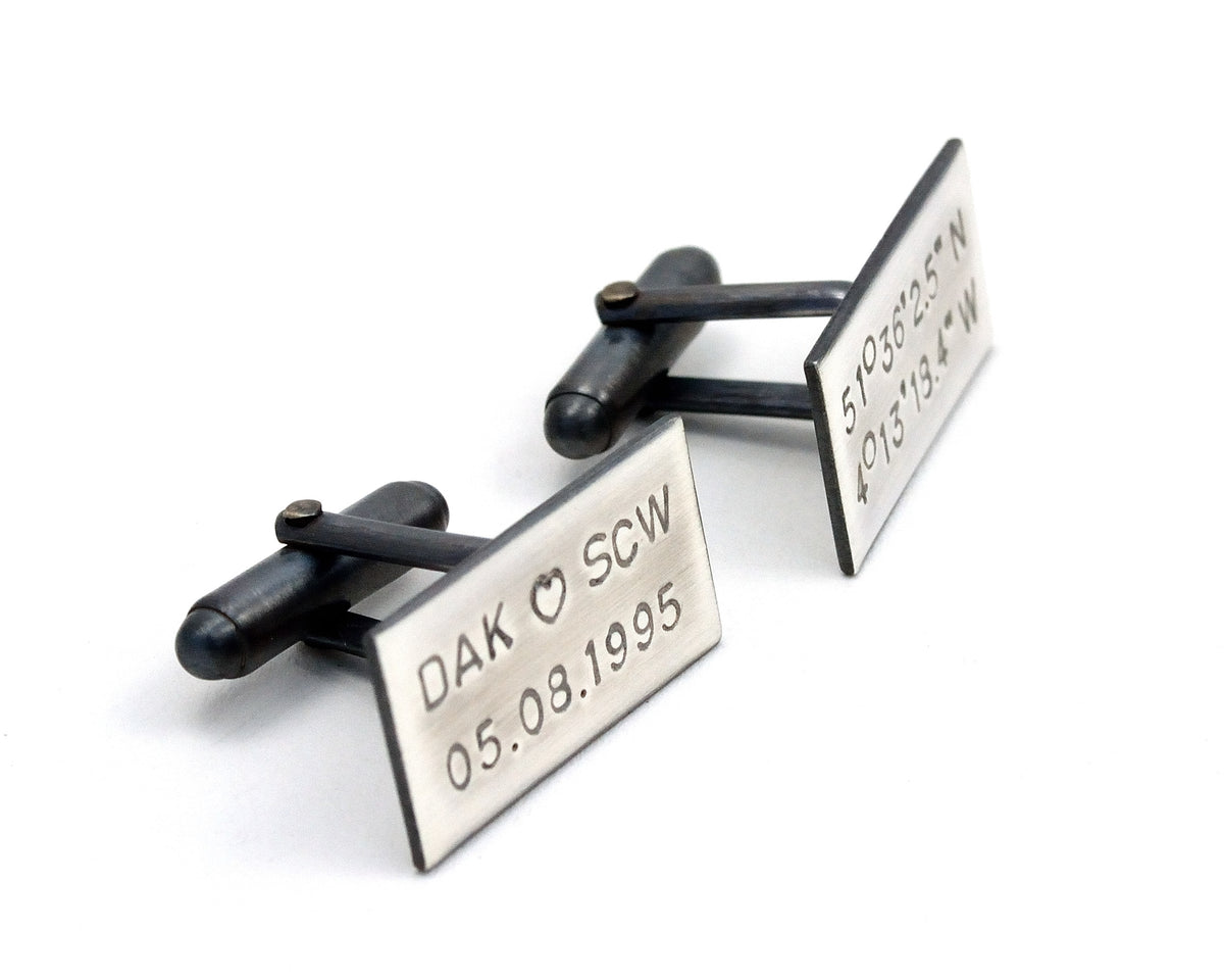 Sterling Silver Custom Cuff Links, GPS coordinates