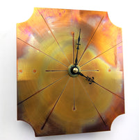 Small Wall Clock in Fiery Red Copper, Painted with a Flame