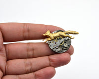 Steampunk Fox Brooch Pin, Watch Movement