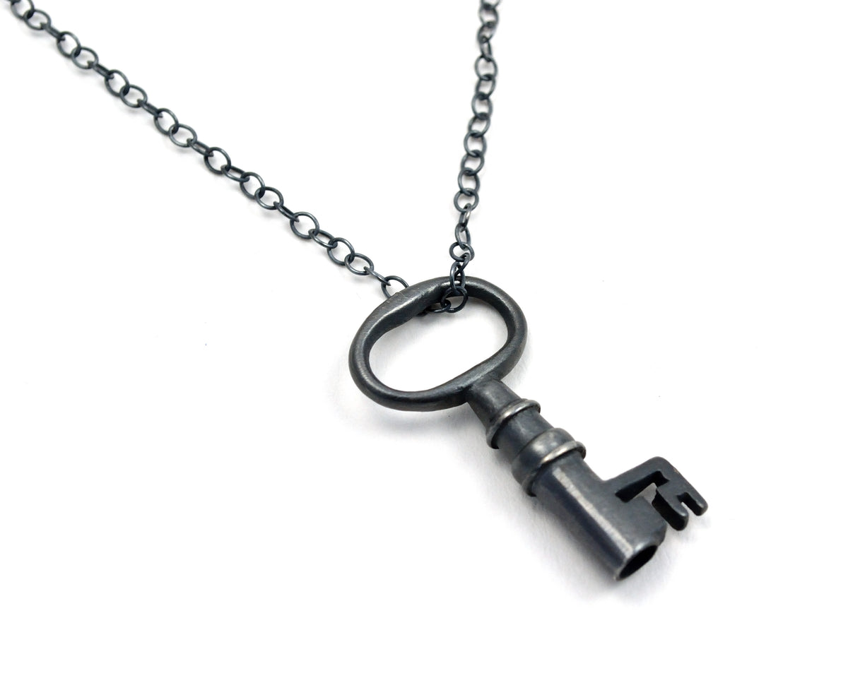Antique Key Pendant in Silver, Victorian Key