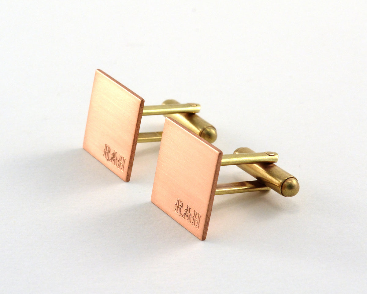Engraved Copper Cuff Links, 7th Anniversary Gift