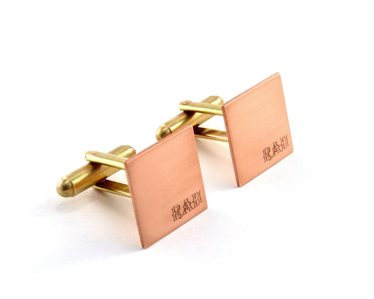 Engraved Copper Cuff Links, 7th Anniversary Gift