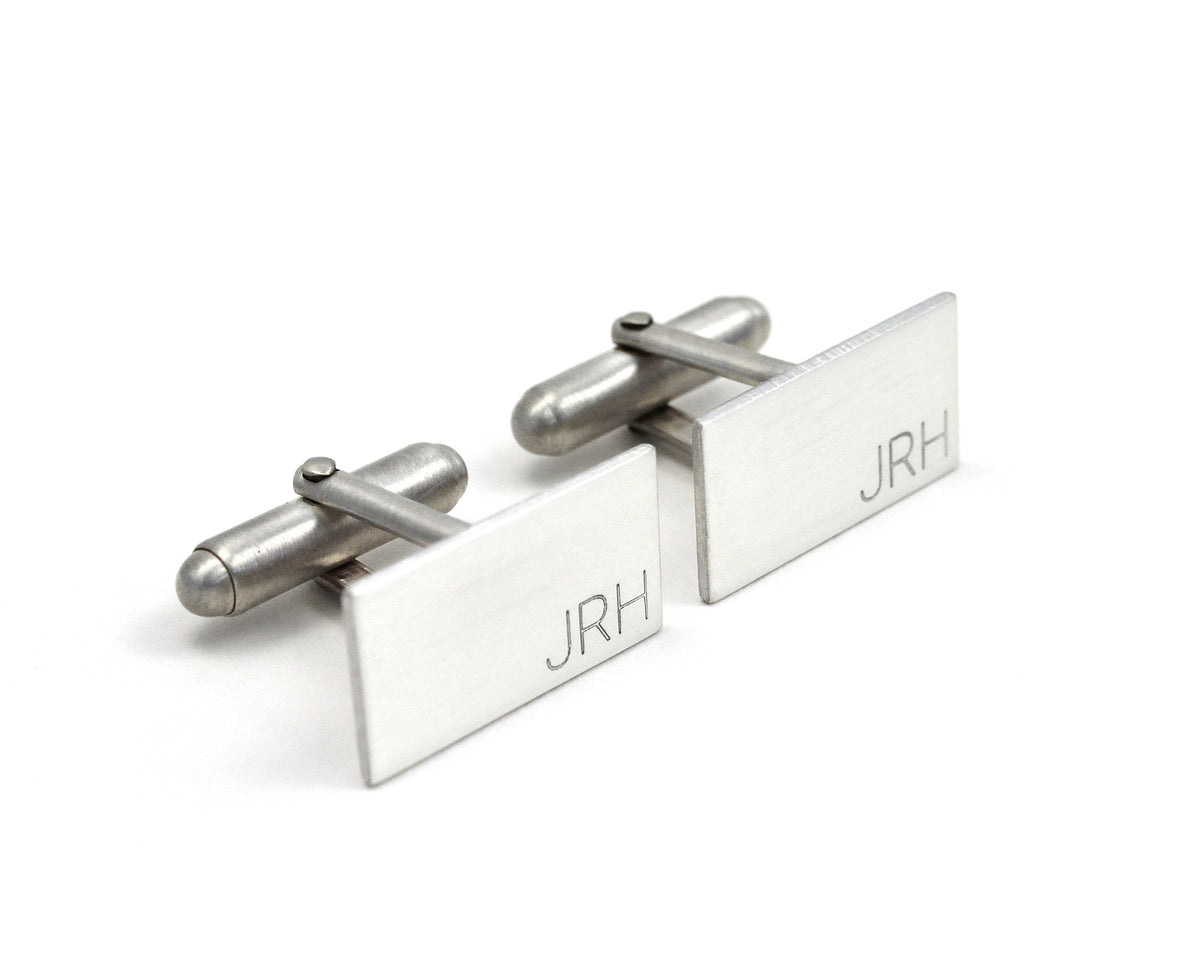 Engraved Silver Cuff Links, Minimalist Custom Initial Cuff Links