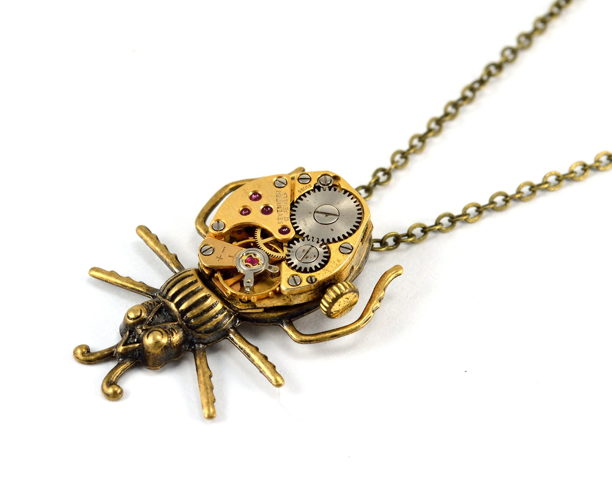 Gold Steampunk Beetle Necklace