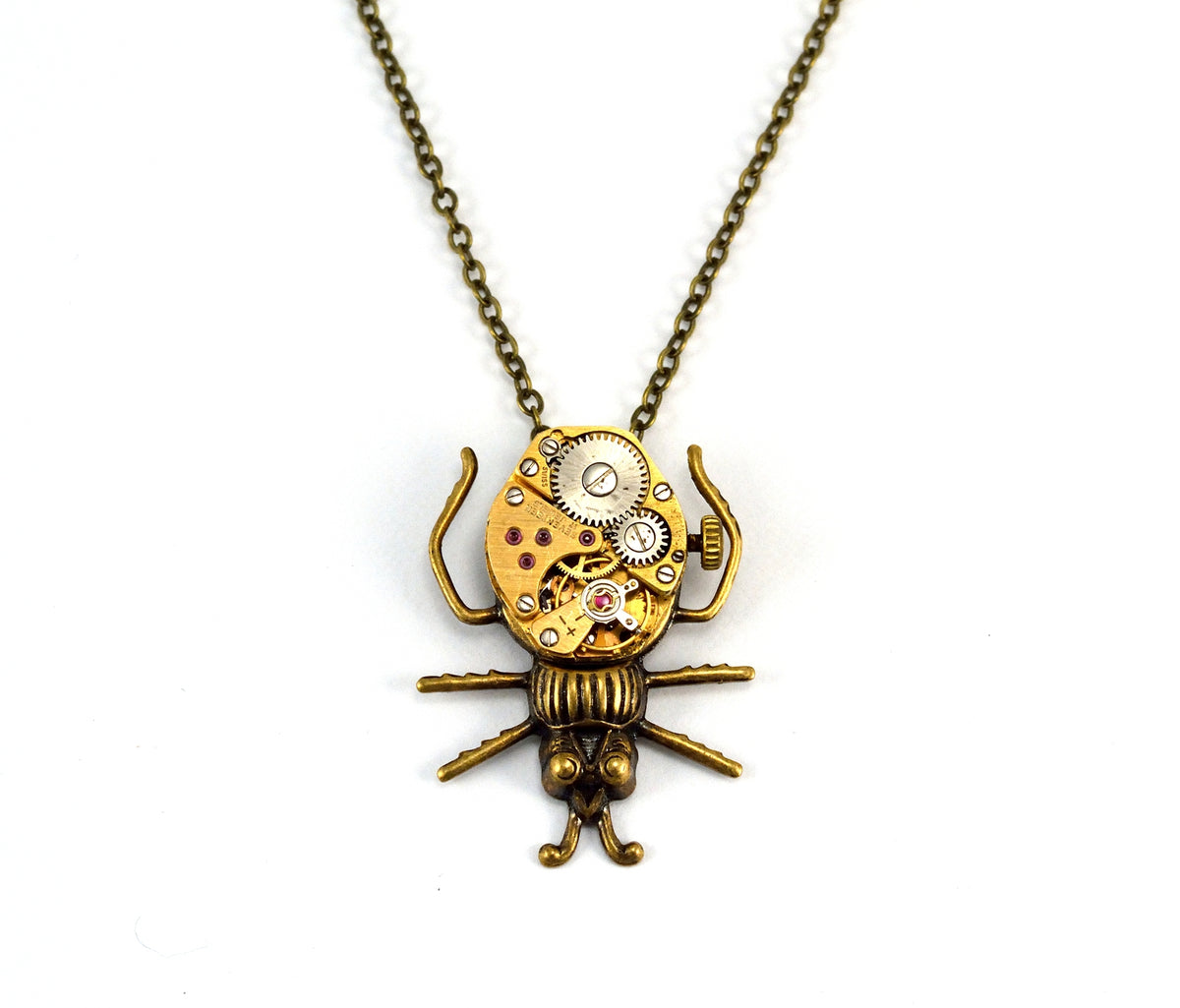 Gold Steampunk Beetle Necklace