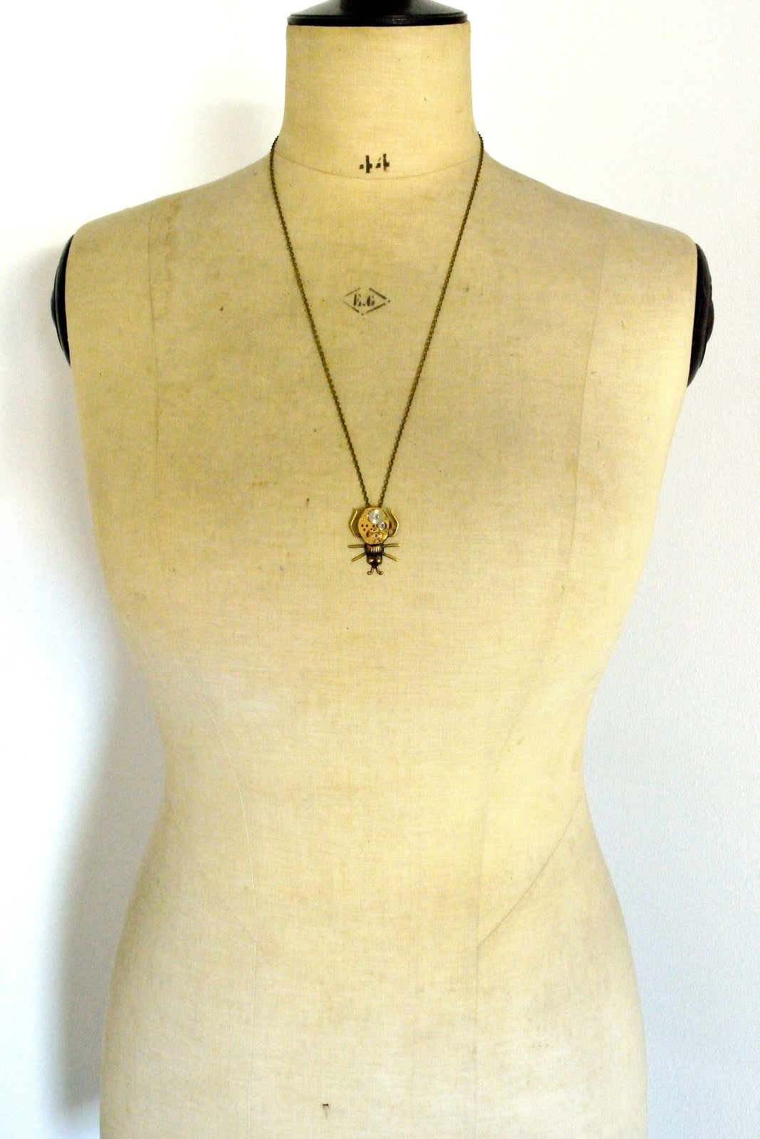 Gold Steampunk Beetle Necklace