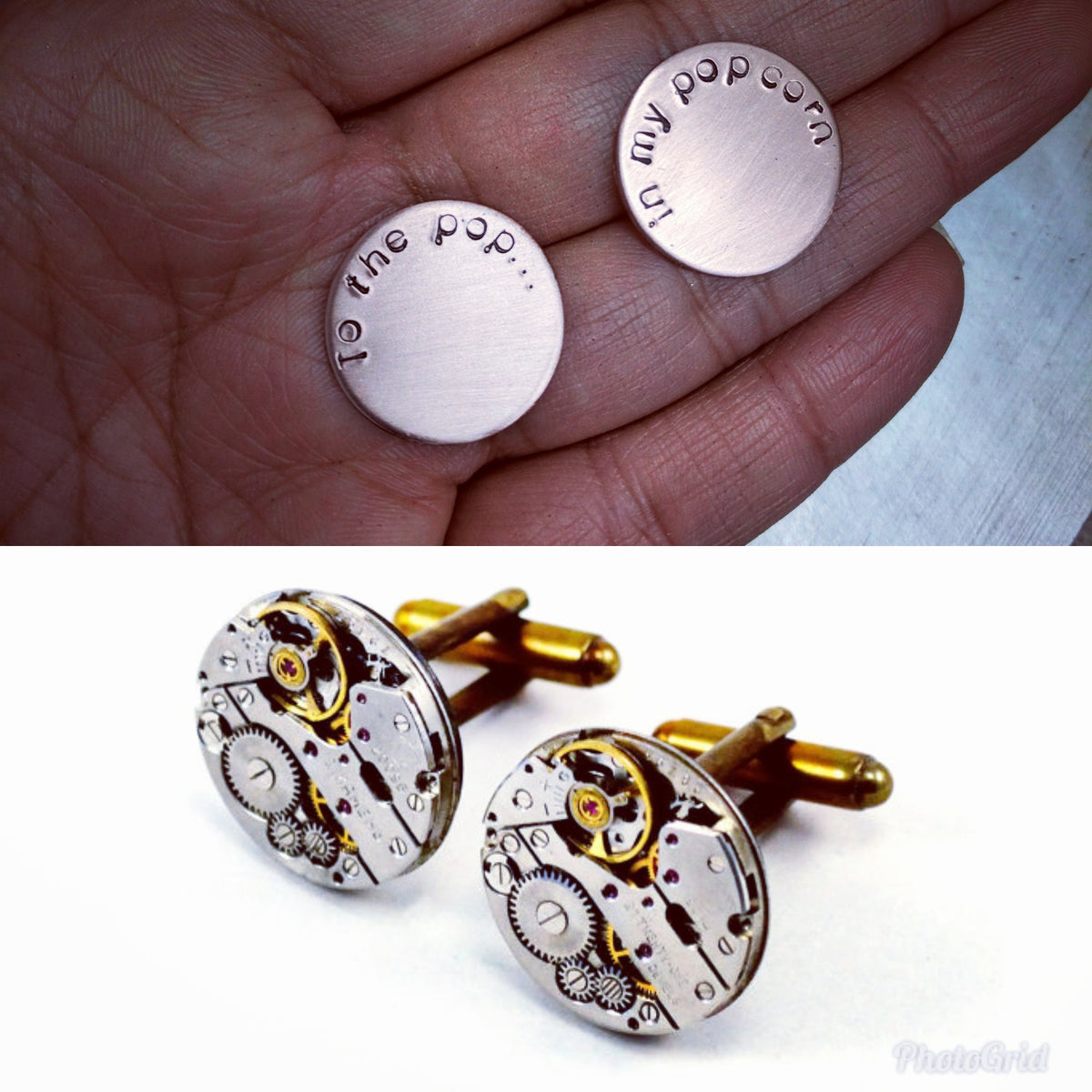 Personalised Steampunk Cufflinks, Engraved Watch Movements
