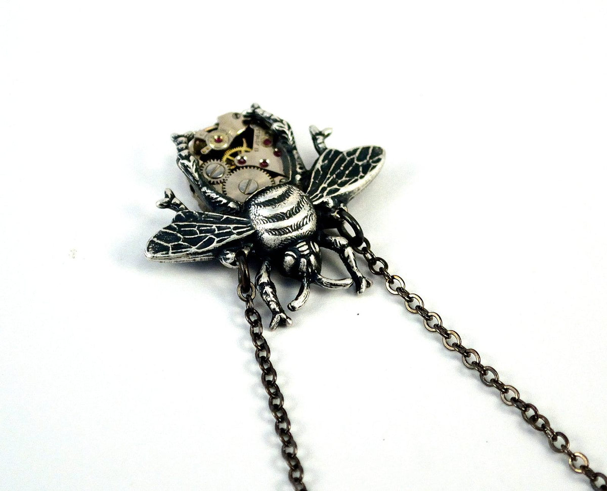 Silver Bee Necklace, Steampunk