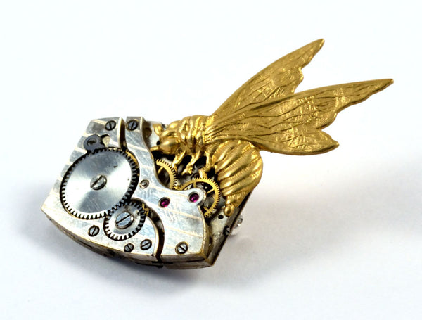 Steampunk Bee Brooch, Bee on Time!