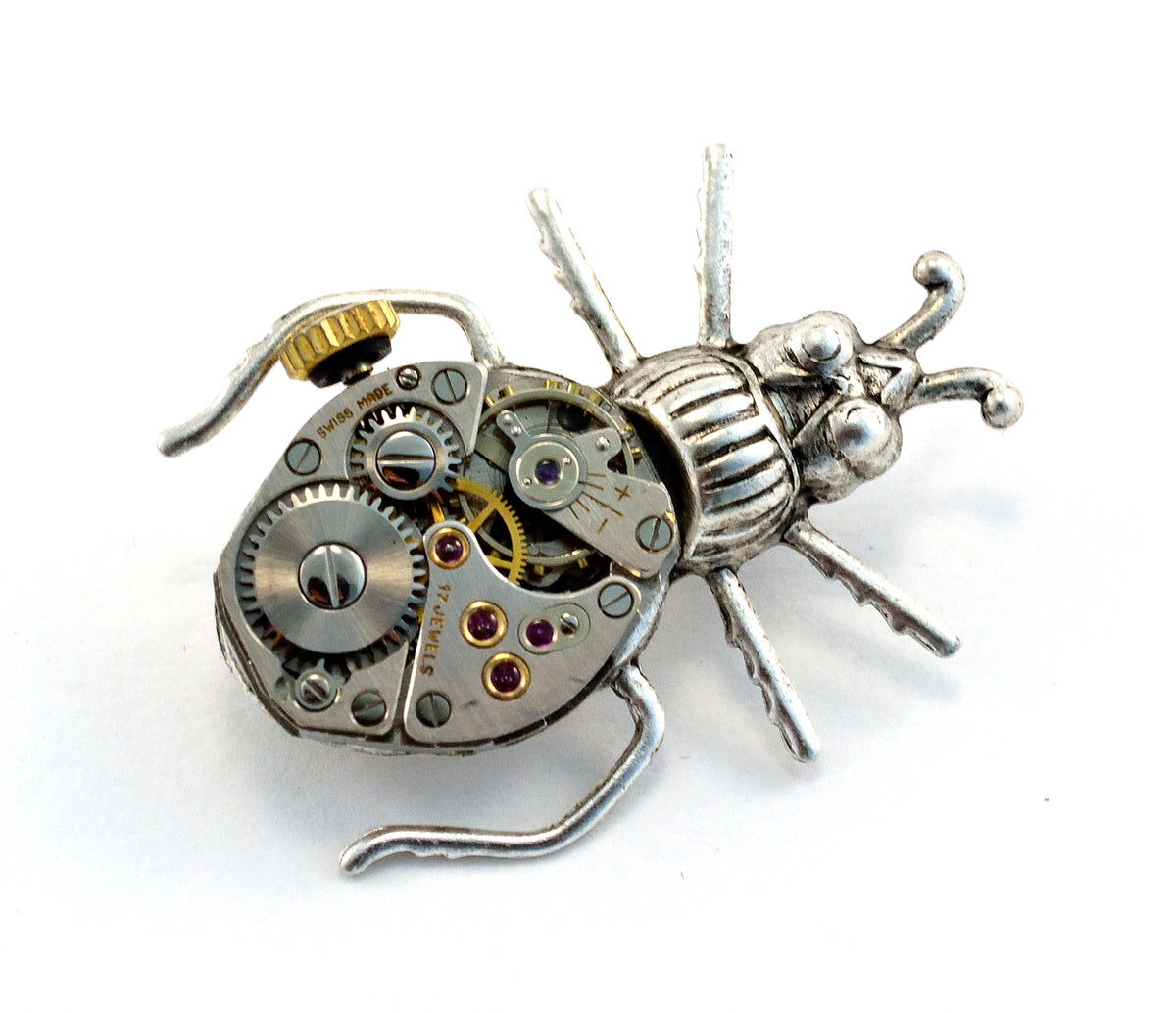 Steampunk Beetle Pin, Clockwork Bug Brooch