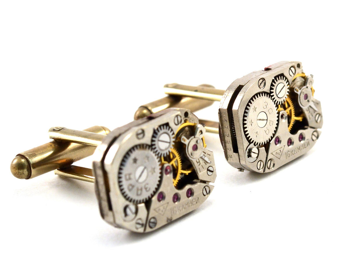 Steampunk Cufflinks, Rectangular Watch Movements