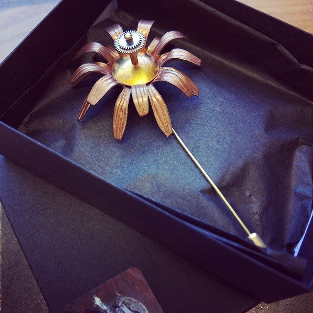 Copper Flower Lapel Pin, Mens, Unisex