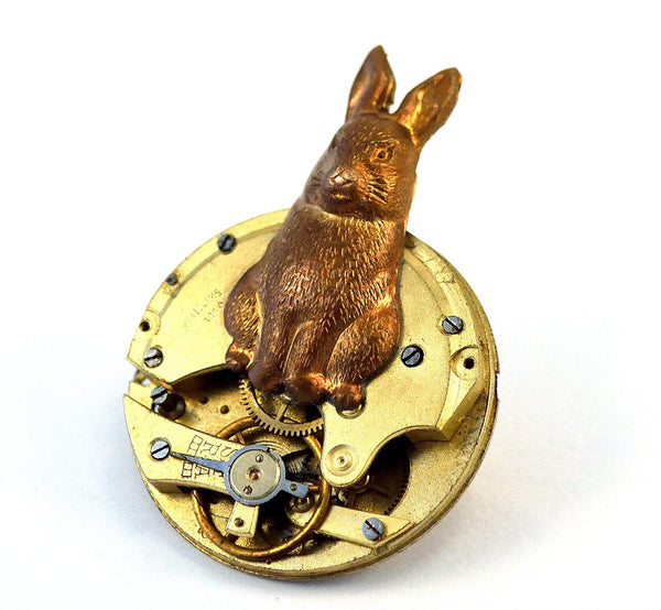 Steampunk Rabbit Brooch, Clockwork Pin, Alice in Wonderland