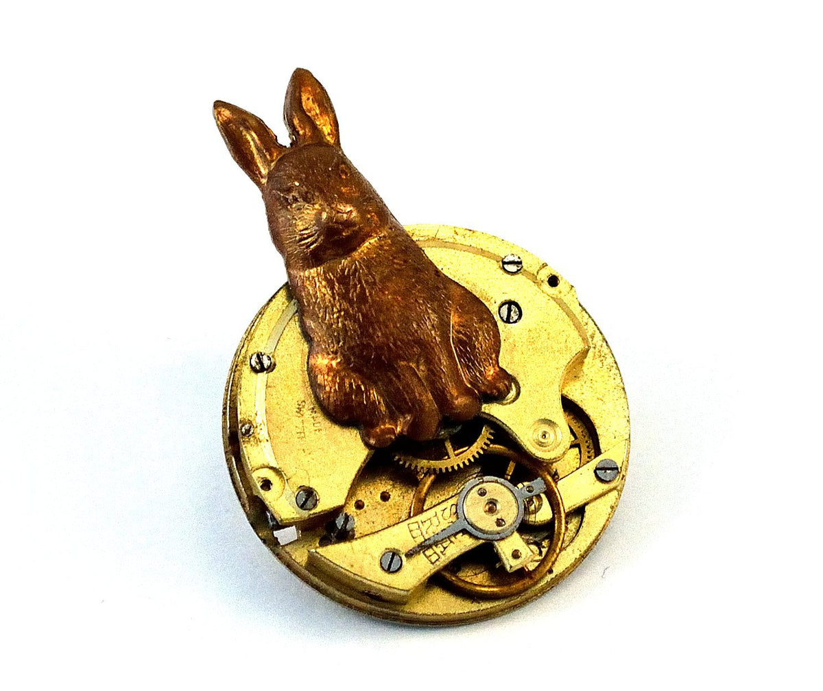 Steampunk Rabbit Brooch, Clockwork Pin, Alice in Wonderland