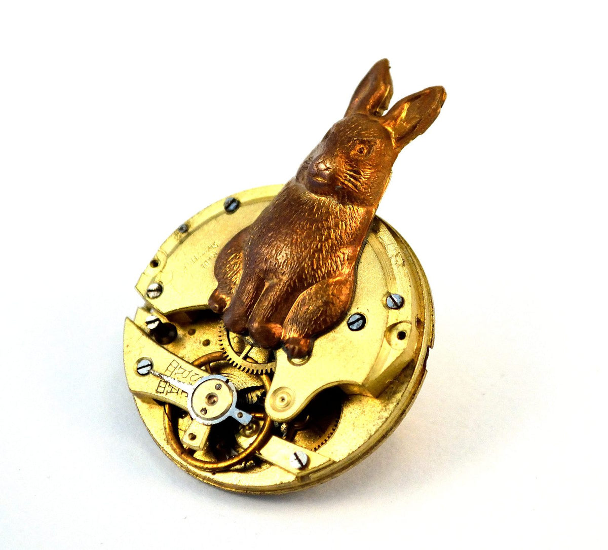 Steampunk Rabbit Brooch, Clockwork Pin, Alice in Wonderland