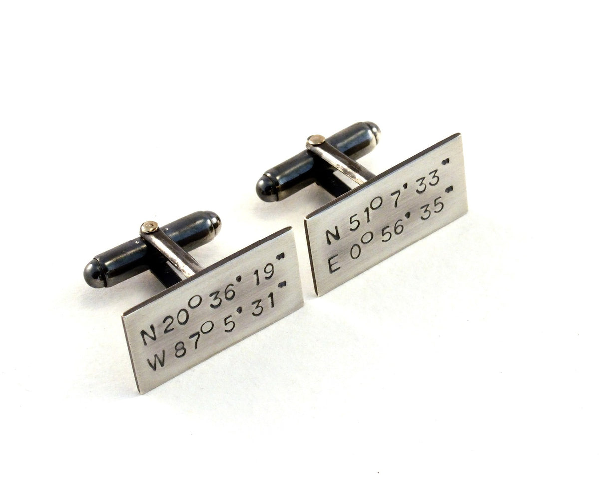 Sterling Silver Custom Cuff Links, GPS coordinates
