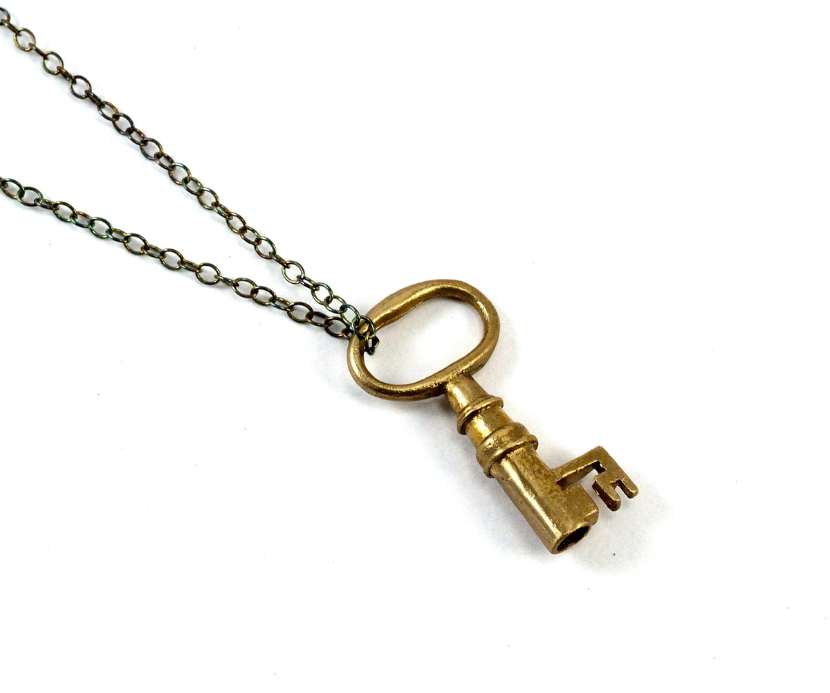 Tiny Bronze Skeleton Key Necklace