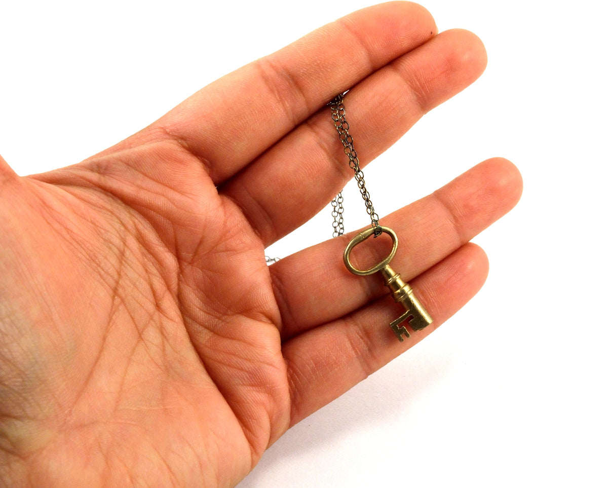 Tiny Bronze Skeleton Key Necklace