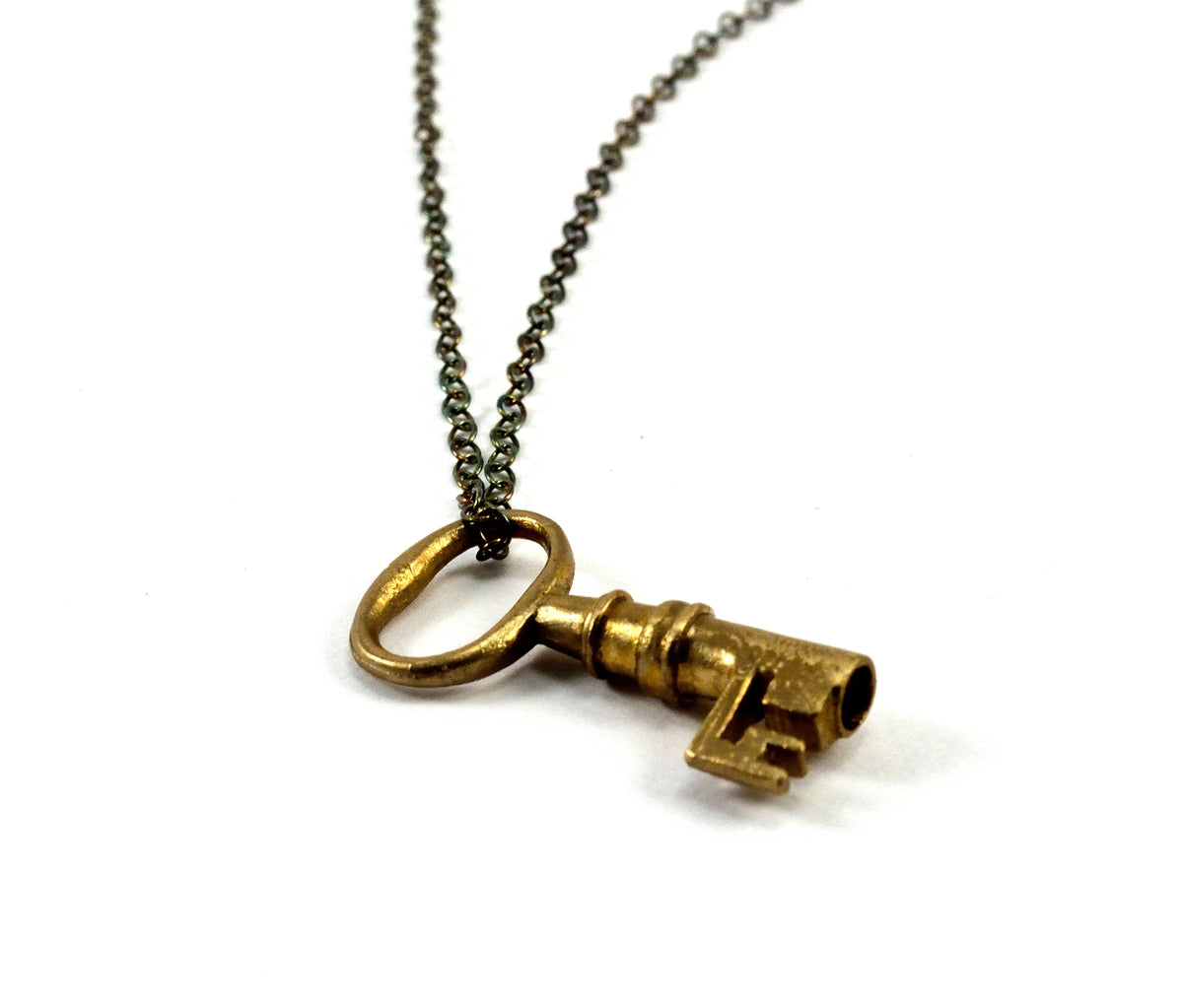 Tiny Bronze Skeleton Key Necklace