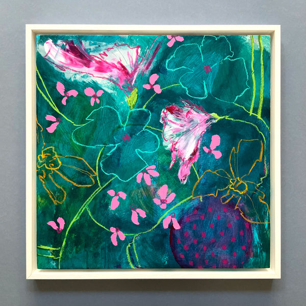 Abstract Floral Painting on Wood, Turquoise Colourist Painting, Colour Play