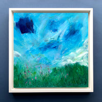 Abstract Landscape Painting on Cradled Wood Panel, Spring Blue